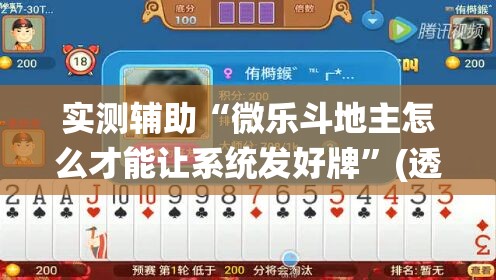 实测辅助“微乐斗地主怎么才能让系统发好牌”(透视)其实确实有挂