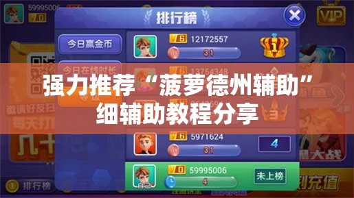 强力推荐“菠萝德州辅助”细辅助教程分享