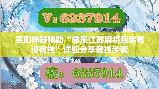 实测神器辅助“微乐江苏麻将到底有没有挂”详细分享装挂步骤
